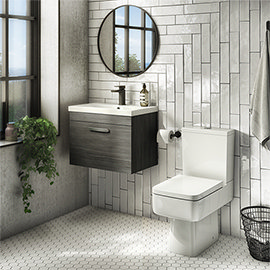 Brooklyn Bathroom Suite - Black with Chrome Handle - 500mm Wall Hung Vanity & Toilet  Medium Image