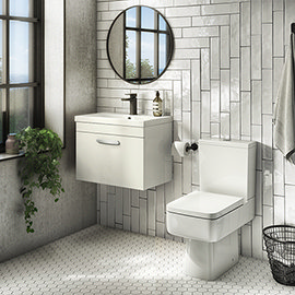 Brooklyn Bathroom Suite - Gloss White with Chrome Handle - 500mm Wall Hung Vanity & Toilet Medium Im