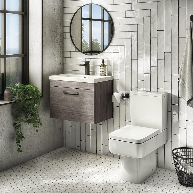 Brooklyn Bathroom Suite - Grey Avola with Chrome Handle - 500mm Wall Hung Vanity & Toilet  Large Ima