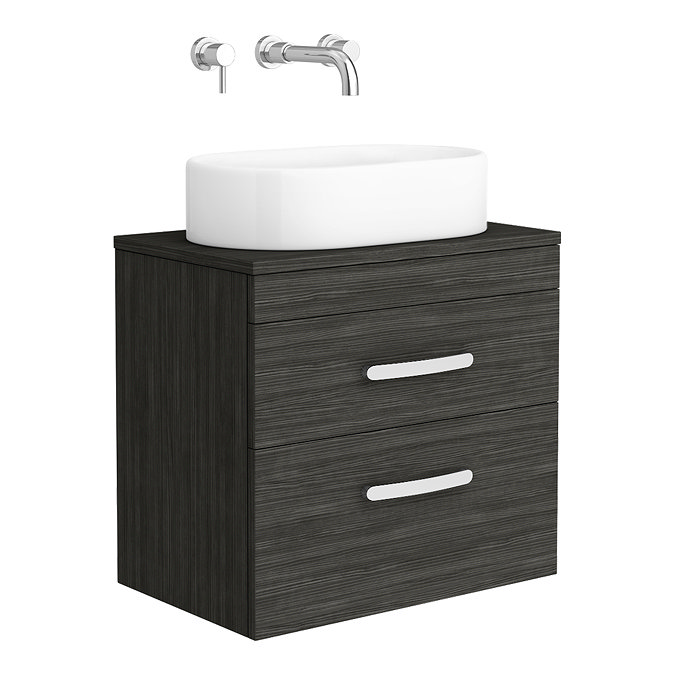Brooklyn 605mm Black 2 Drawer Wall Hung Cabinet Inc. Counter Top Basin Large Image