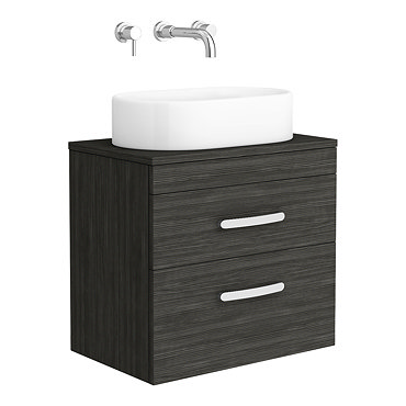 Brooklyn Black 2 Drawer Wall Hung Cabinet inc Counter Top Basin - 605mm Profile Large Image