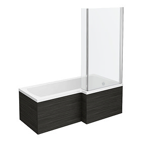 Brooklyn Black Shower Bath - 1700mm L Shaped incl. Screen + Panels (RH) Large Image