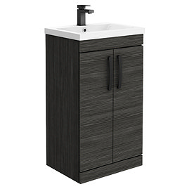 Brooklyn Black Vanity Unit - 500mm Wide with Matt Black Handles Large Image