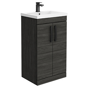 Brooklyn Black Vanity Unit - 500mm Wide with Matt Black Handles Large Image