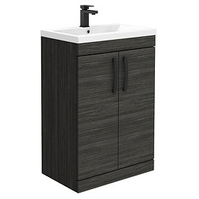 Brooklyn Black Vanity Unit - 600mm Wide with Matt Black Handles Large Image