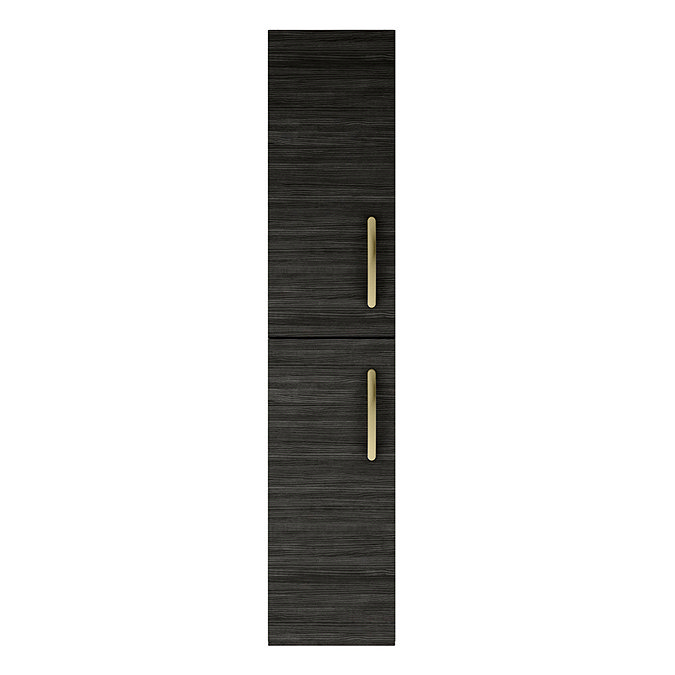 Brooklyn Black Wall Hung Tall Storage Cabinet with Brushed Brass Handles