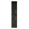 Brooklyn Black Wall Hung Tall Storage Cabinet with Brushed Brass Handles