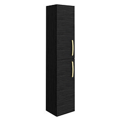 Brooklyn Black Wall Hung Tall Storage Cabinet with Brushed Brass Handles
