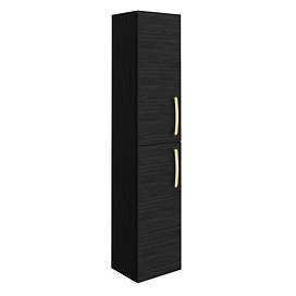 Brooklyn Black Wall Hung Tall Storage Cabinet with Brushed Brass Handles