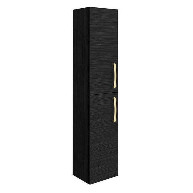 Brooklyn Black Wall Hung Tall Storage Cabinet with Brushed Brass Handles