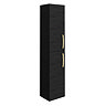 Brooklyn Black Wall Hung Tall Storage Cabinet with Brushed Brass Handles