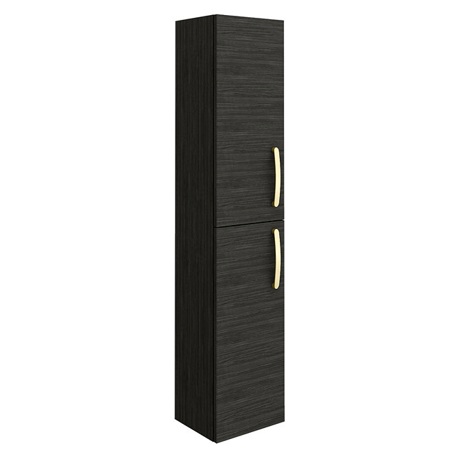 Brooklyn Black Wall Hung Tall Storage Cabinet with Brushed Brass Handles Large Image