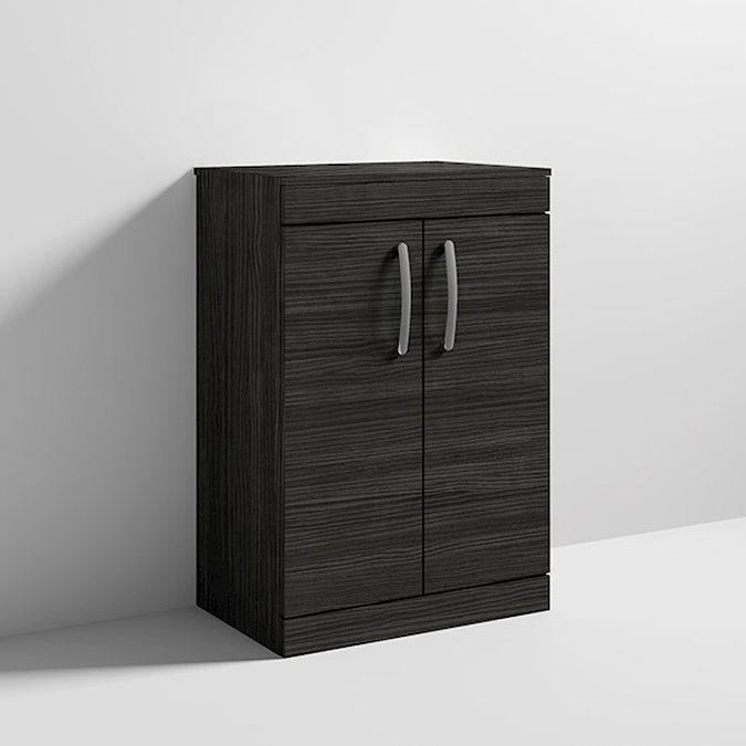 Brooklyn Floor Standing Countertop Vanity Unit - Black - 605mm with Chrome Handles  In Bathroom Large Image