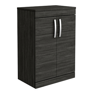 Brooklyn Black Worktop & Double Door Floor Standing Cabinet - 605mm Profile Large Image