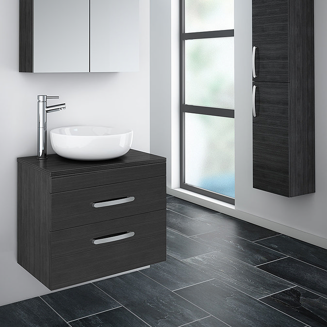Brooklyn 605mm Black Worktop & Double Drawer Wall Hung Cabinet Profile Large Image