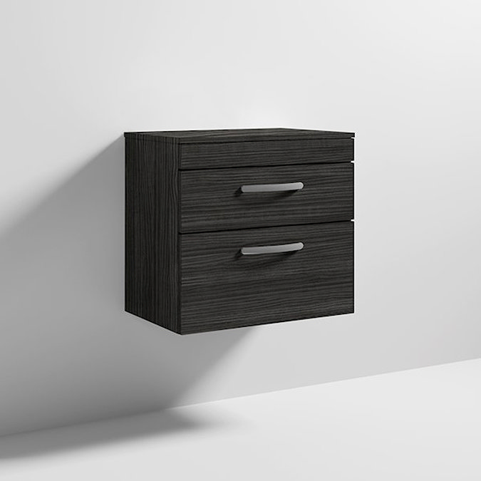 Brooklyn Wall Hung Countertop Vanity Unit - Black - 605mm 2 Drawer with Chrome Handles In Bathroom Large Image