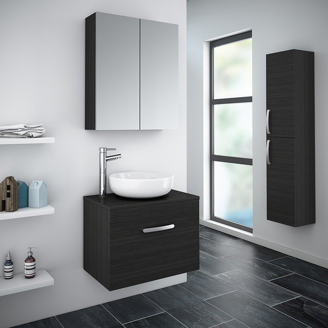 Brooklyn Black Worktop & Single Drawer Wall Hung Cabinet - 605mm Profile Large Image