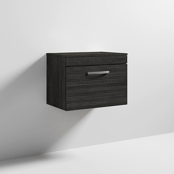 Brooklyn Wall Hung Countertop Vanity Unit - Black - 605mm with Chrome Handle  In Bathroom Large Image