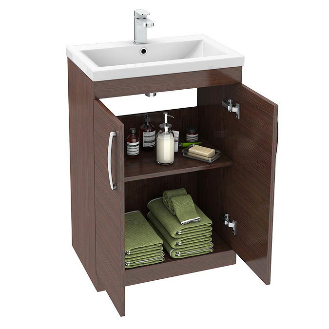 Brooklyn Brown Avola 600mm Modern Sink Vanity Unit + WC Unit Package Profile Large Image