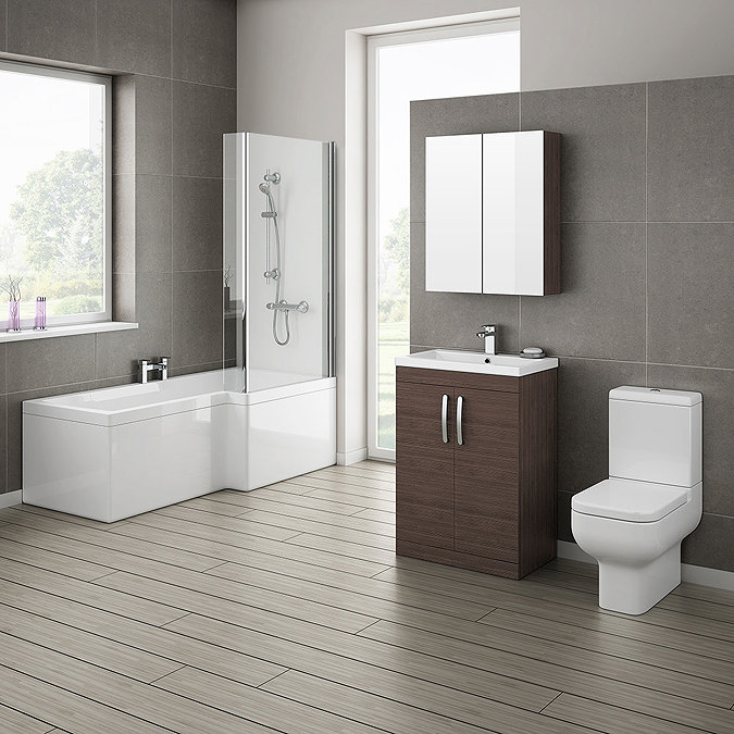 Brooklyn Brown Avola Bathroom Suite with L-Shaped Bath Large Image