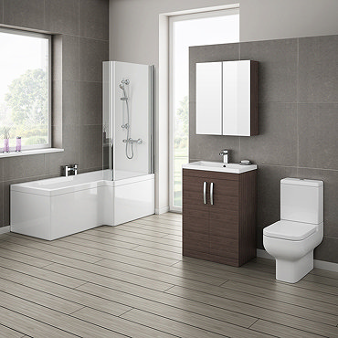 Brooklyn Brown Avola Bathroom Suite with L-Shaped Bath Profile Large Image