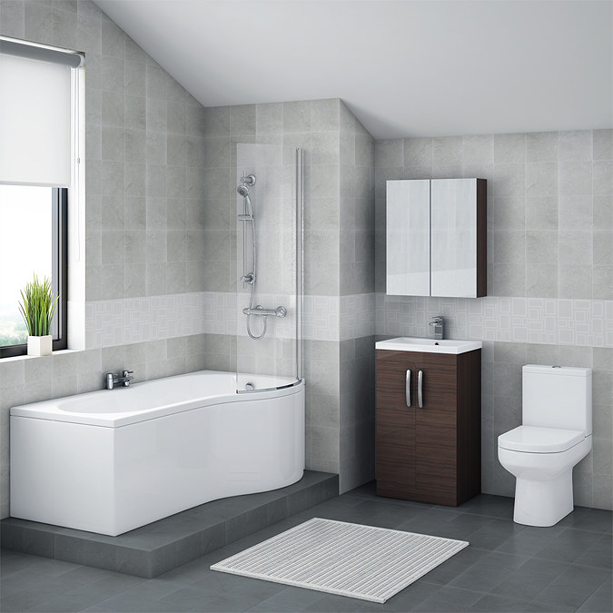 Brooklyn Brown Avola Bathroom Suite with B-Shaped Bath Large Image