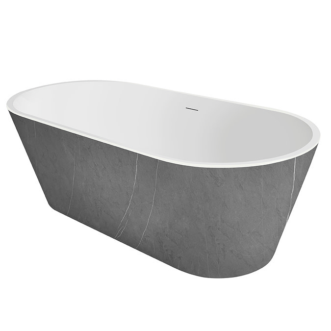 Brooklyn Double Ended Freestanding Bath Grey Marble Effect (1700 x 800mm) with Waste