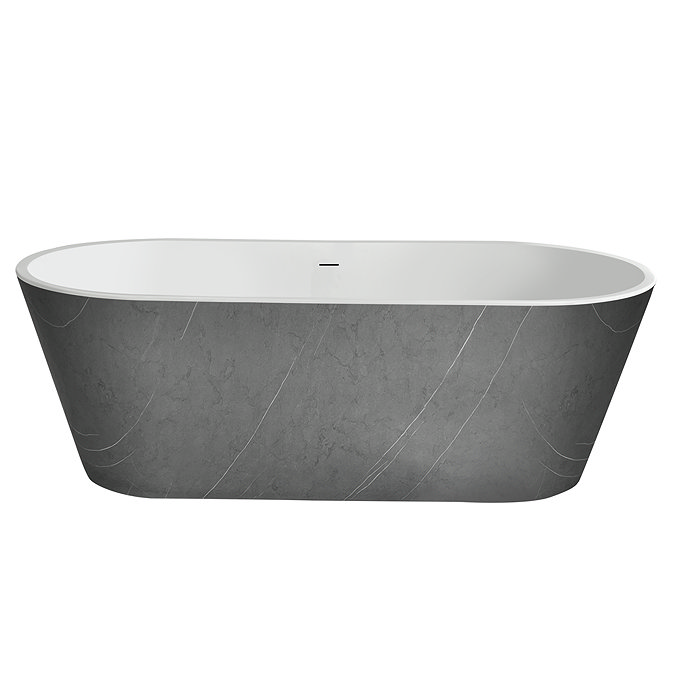 Brooklyn Double Ended Freestanding Bath Grey Marble Effect (1700 x 800mm) with Waste