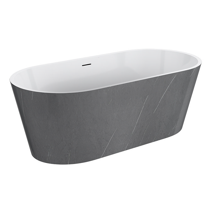 Brooklyn Double Ended Freestanding Bath Grey Marble Effect (1700 x 800mm) with Waste