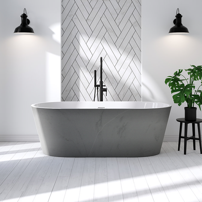 Brooklyn Double Ended Freestanding Bath Grey Marble Effect (1700 x 800mm) with Waste