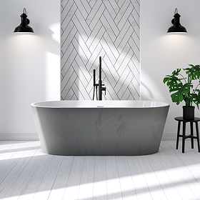 Brooklyn Double Ended Freestanding Bath Grey Marble Effect (1700 x 800mm) with Waste