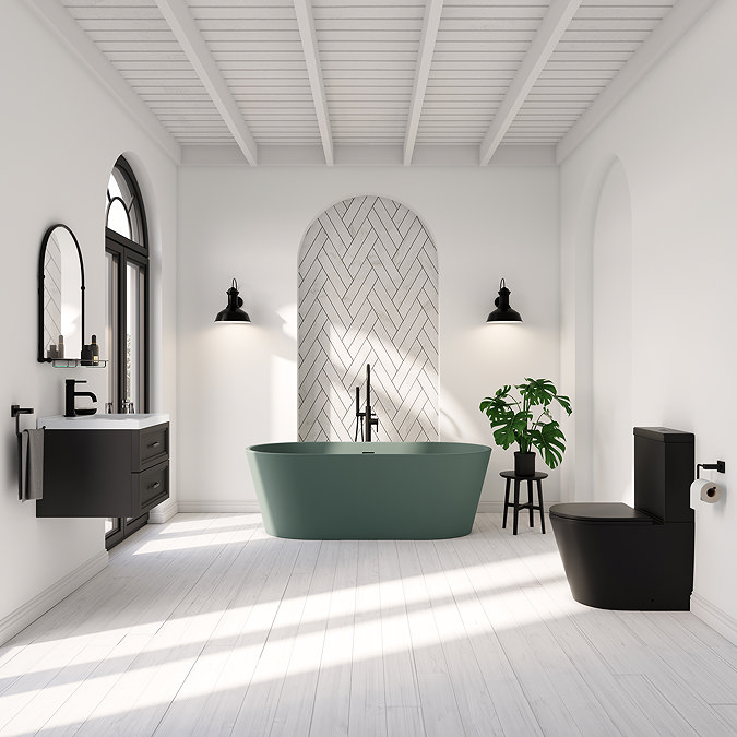 Brooklyn Double Ended Freestanding Bath Matt Green (1700 x 800mm) with Waste