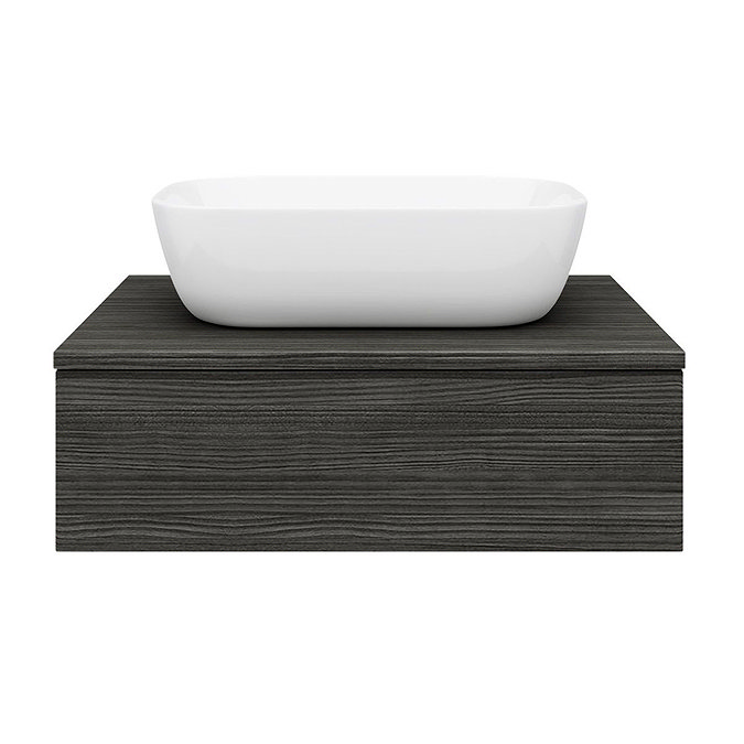 Brooklyn Floating Basin Shelf with Drawer - Black - 600mm inc. Curved Rectangular Basin  Newest Large Image