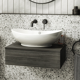 Brooklyn Floating Basin Shelf with Drawer - Black - 600mm inc. Oval Basin Large Image