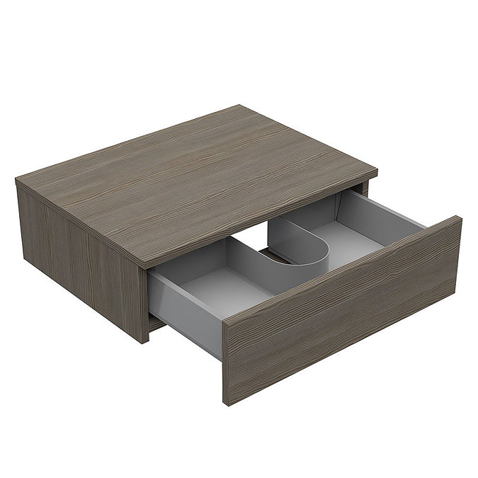 Brooklyn Floating Basin Shelf with Drawer - Grey Avola - 600mm inc. Curved Rectangular Basin  Standa