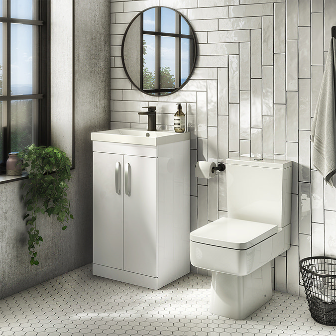 Brooklyn 500mm White Gloss Vanity Unit - Floor Standing 2 Door Unit  additional Large Image