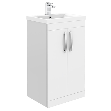 Brooklyn White Gloss Vanity Unit - Floor Standing 2 Door Unit 500mm Profile Large Image