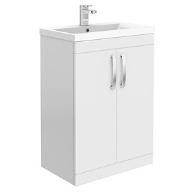 Brooklyn 600mm White Gloss Vanity Unit - Floor Standing 2 Door Unit Large Image