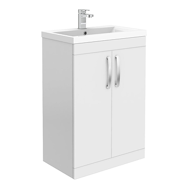 Brooklyn 600mm White Gloss Vanity Unit - Floor Standing 2 Door Unit  In Bathroom Large Image