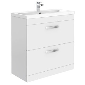 Brooklyn 800mm White Gloss Vanity Unit - Floor Standing 2 Drawer Unit Large Image