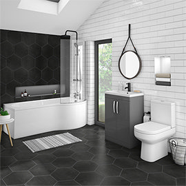 Brooklyn Gloss Grey Bathroom Suite + B-Shaped Bath Medium Image