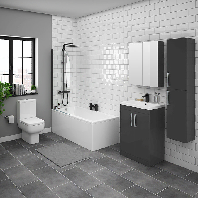 Brooklyn Gloss Grey Bathroom Suite with Tall Cabinet Large Image