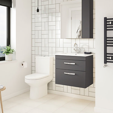 Brooklyn Gloss Grey Cloakroom Suite (Wall Hung Vanity + Close Coupled Toilet)  Profile Large Image