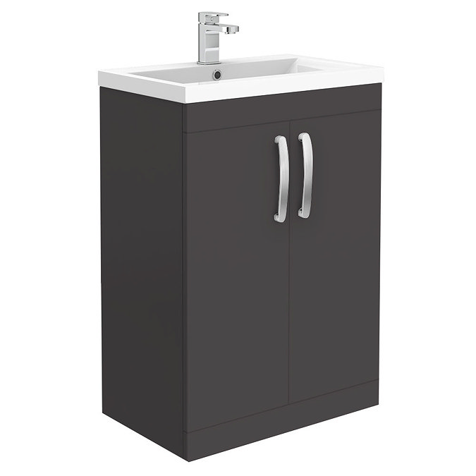 Brooklyn Gloss Grey L Shaped Bath Suite (with Vanity + Tall Cabinet)  In Bathroom Large Image