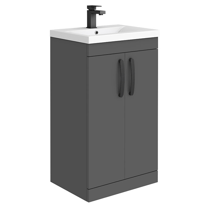 Brooklyn Gloss Grey Vanity Unit - 500mm Wide with Matt Black Handles Large Image