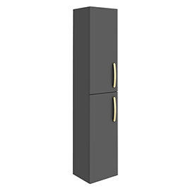 Brooklyn Gloss Grey Wall Hung Tall Storage Cabinet with Brushed Brass Handles Medium Image