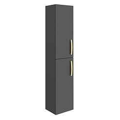 Brooklyn Gloss Grey Wall Hung Tall Storage Cabinet with Brushed Brass Handles