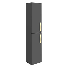 Brooklyn Gloss Grey Wall Hung Tall Storage Cabinet with Brushed Brass Handles