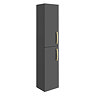Brooklyn Gloss Grey Wall Hung Tall Storage Cabinet with Brushed Brass Handles