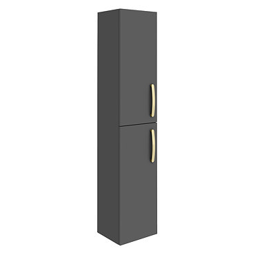 Brooklyn Gloss Grey Wall Hung Tall Storage Cabinet with Brushed Brass Handles  Profile Large Image